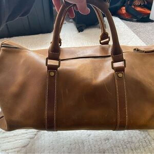 Leather Weekender Duffel Bag - Brown